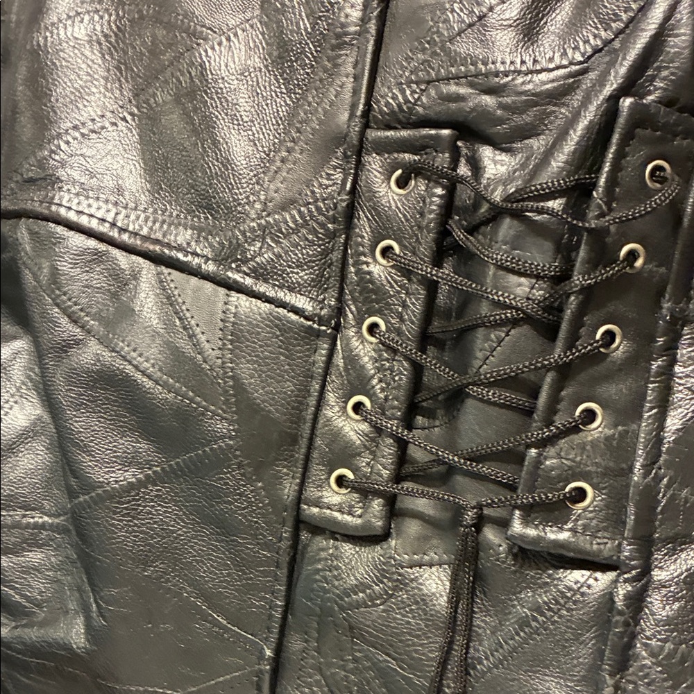 Black Leather like Lace-Up motorcycle jacket